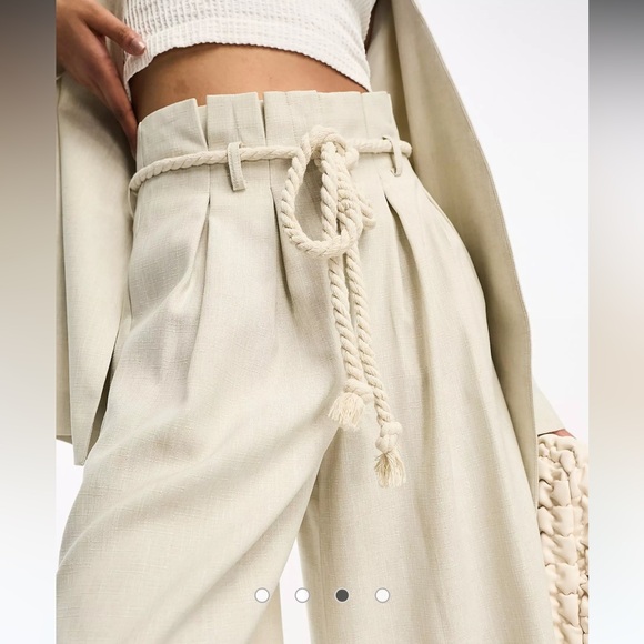 Pants - extreme wide leg suit pants with paperbag waist and rope belt like Alix Earle’s